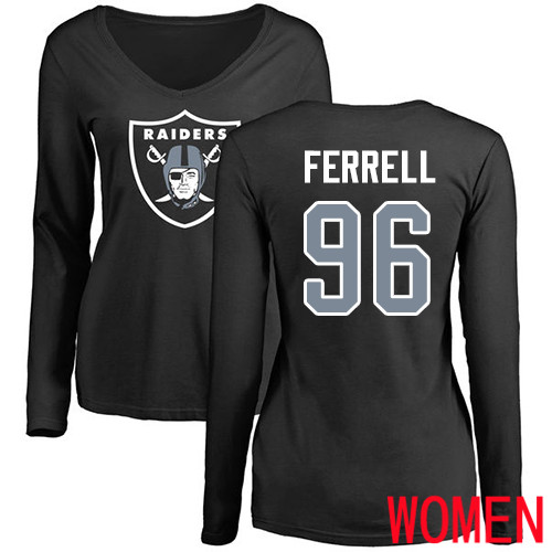 Oakland Raiders Olive Women Clelin Ferrell Name and Number Logo NFL Football #96 Long Sleeve T Shirt